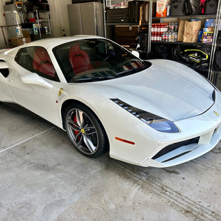 Ferrari fully detailed and parked inside a garage in Napa 