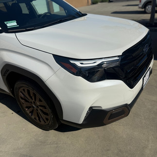 Front Hood view of Subaru Forester after Partial Front Wrap and 5-Year Coating outside our shop in Napa