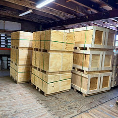 Finished plywood crates stacked in the warehouse