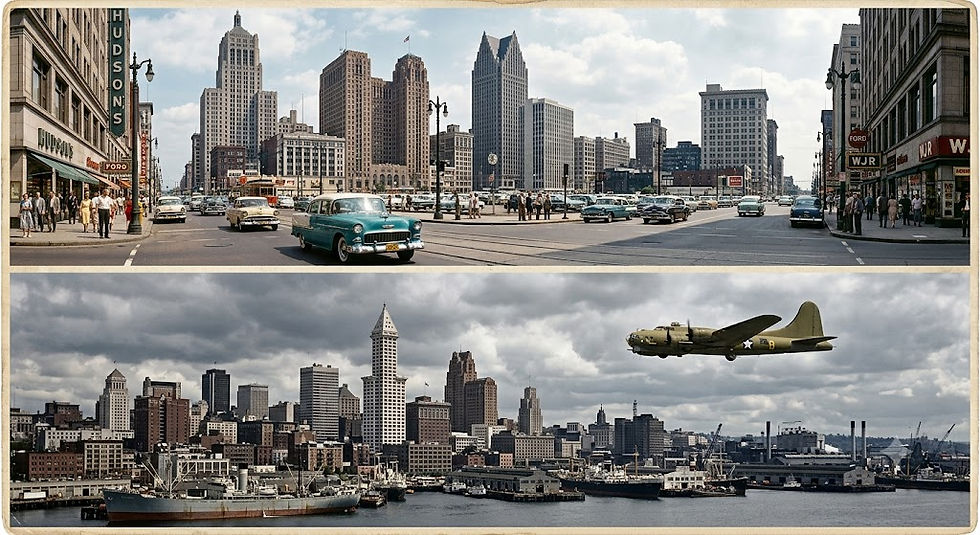 Industrial Detroit and Seattle with Auto and aviation sector