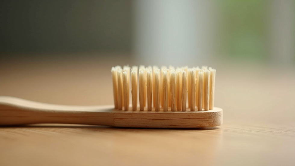 Close-up view of bamboo toothbrush on a wooden surface