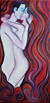 Peinture à l'huile. Peinture de couple. Couple tantrique. Couple d'amoureux. Cadeau parfait pour un couple. Tableau à l'huile dédié au couple, aux amoureux, au mariage alchimique. Peinture à l'huile. Couple tantrique. Couple qui fait l'amour.