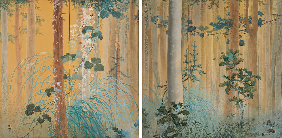 尾竹越堂《漁樵問答》(上/右隻、下/左隻) 1916(大正5)年 個人蔵【後期展示】
