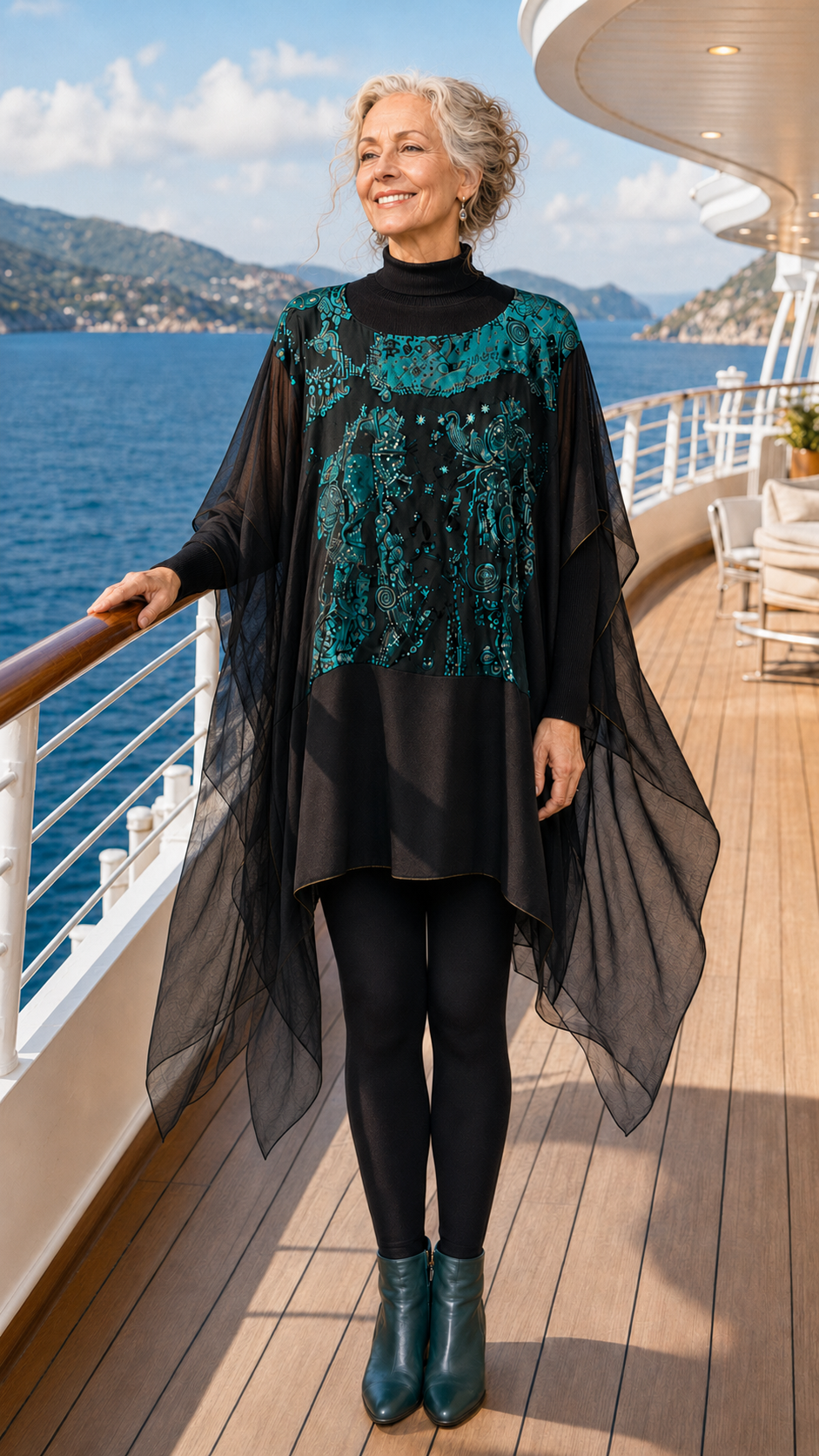 Deep Green Painted & Black Silk Caftan
