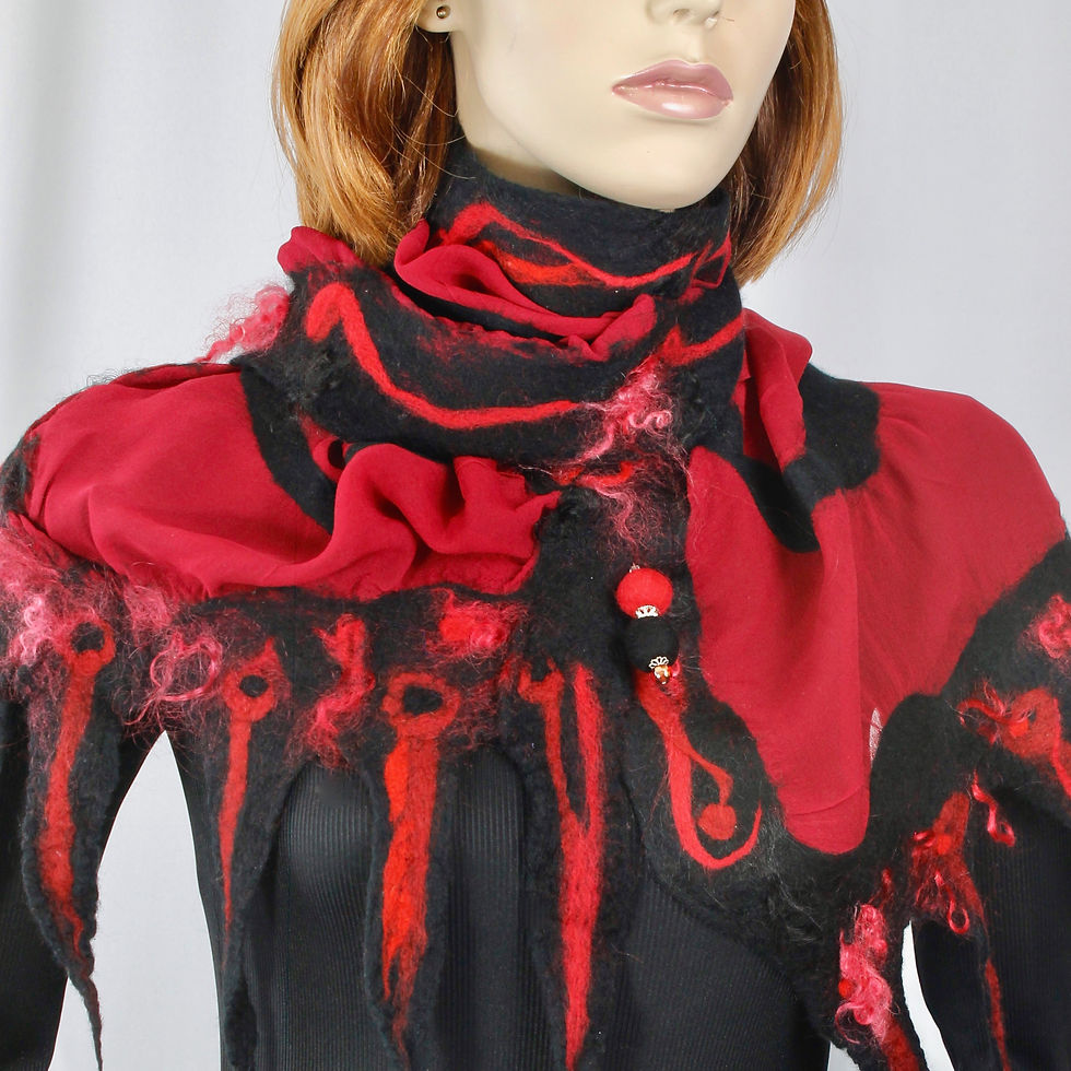 Thumbnail: Red Silk Chiffon felted shawl/Scarf
