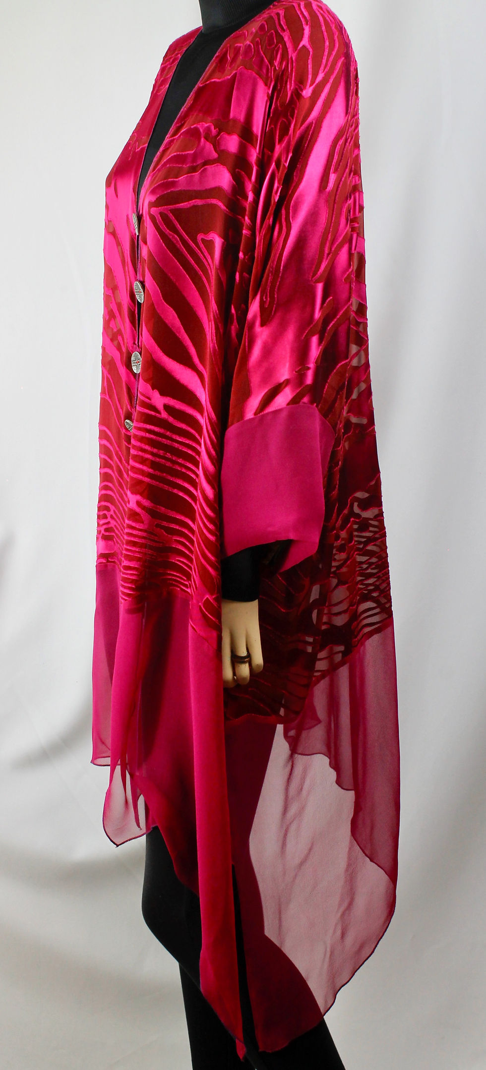 Thumbnail: Rich Red Devore silk Asymmetrical Coat