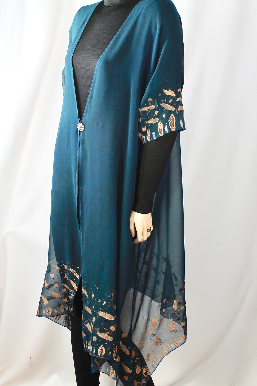 Thumbnail: Deep Rich Teal HP Silk Chiffon long Coat