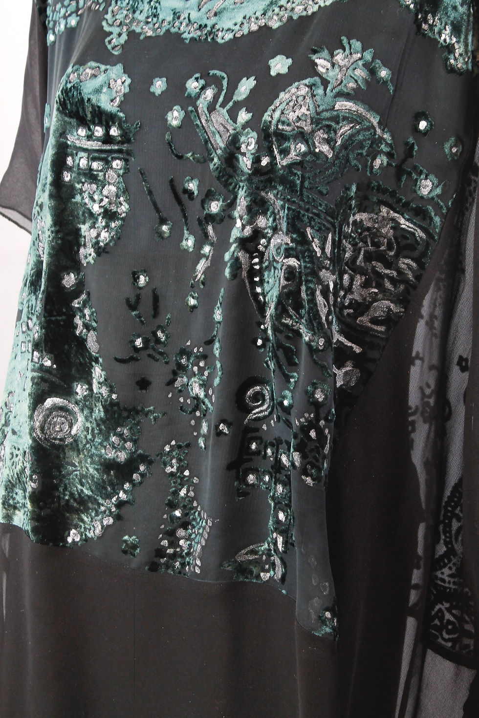 Thumbnail: Deep Green Painted & Black Silk Caftan