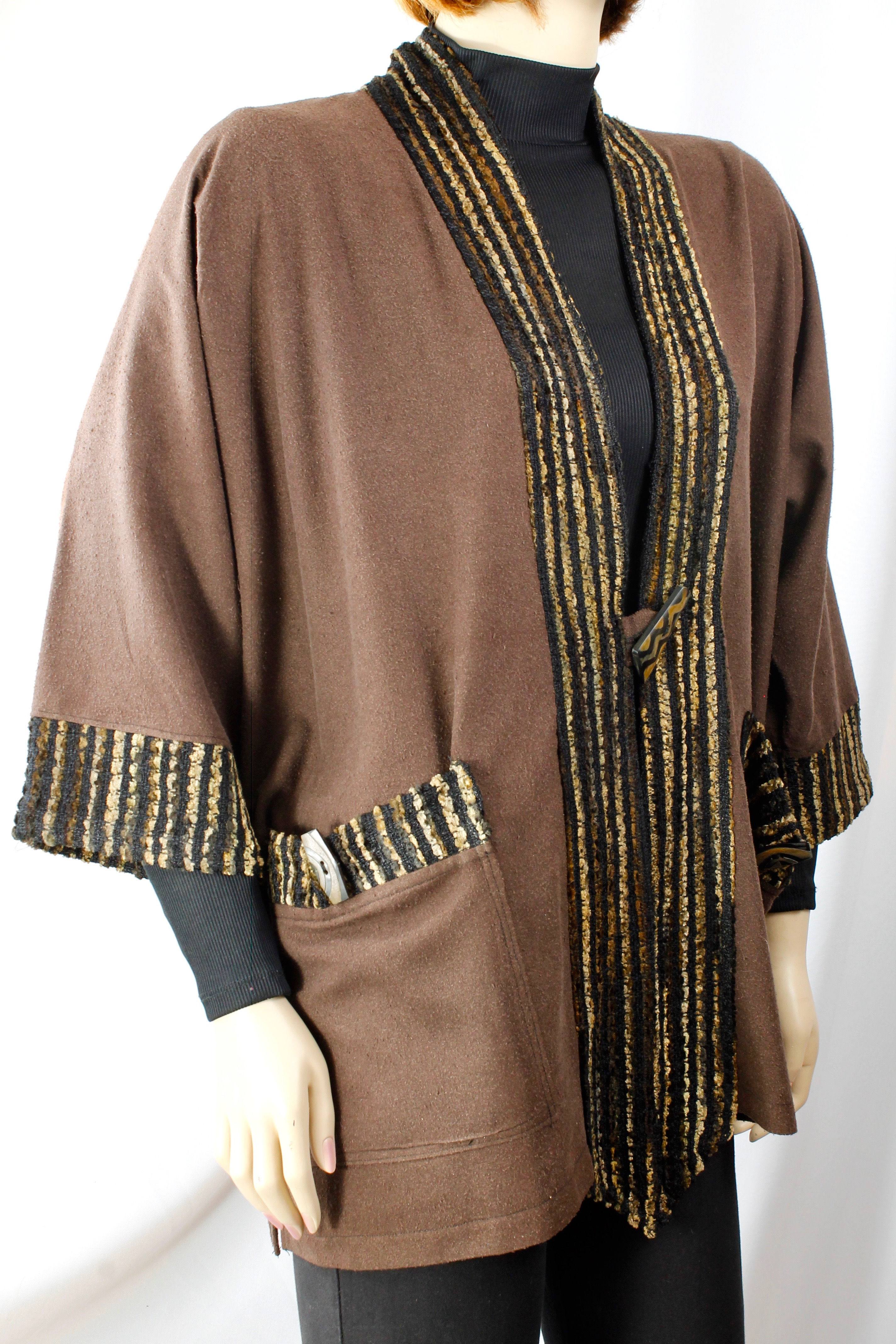 RedBrown Silk Noil Jacket /Handwoven