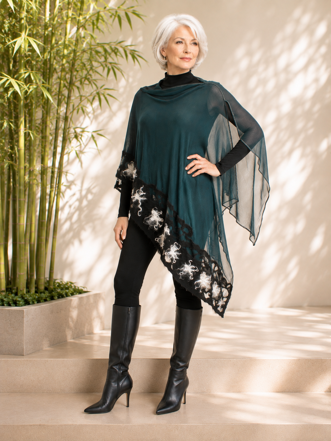 HandDyed silk Felted Poncho