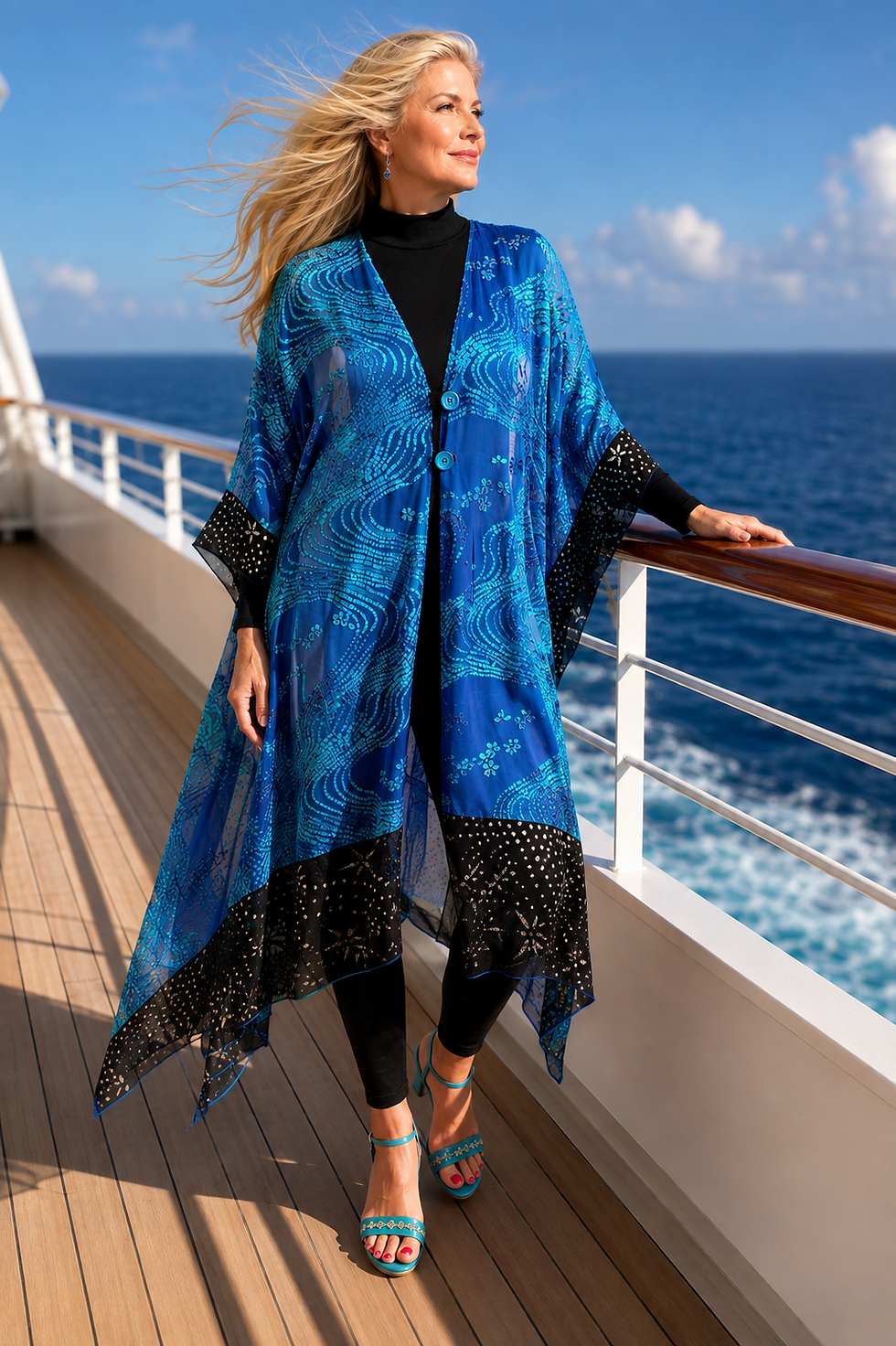 Thumbnail: Brilliant Teal/Blue Devore Silk Coat