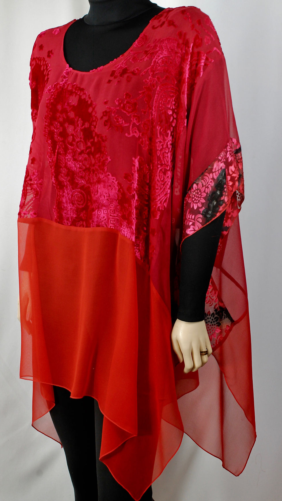 Thumbnail: Vibrant Red Silk Caftan inset HP silk
