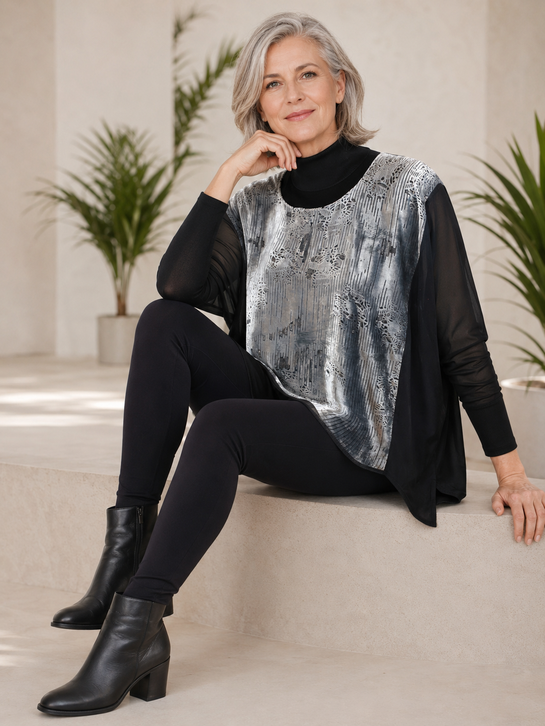 SilverGrey silk Velvet top