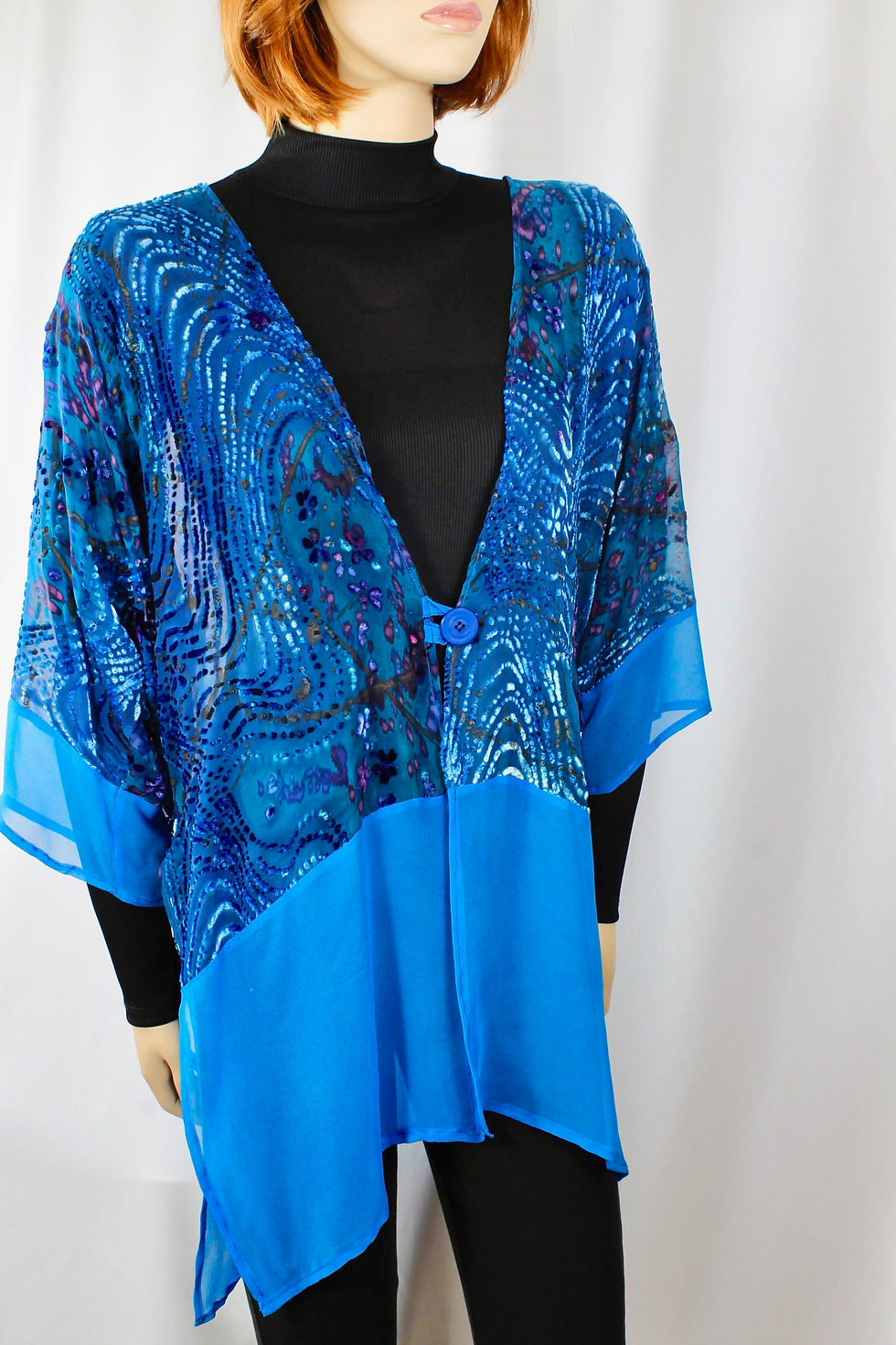 Thumbnail: Hand Painted Silk Devore 3/4 length Coat