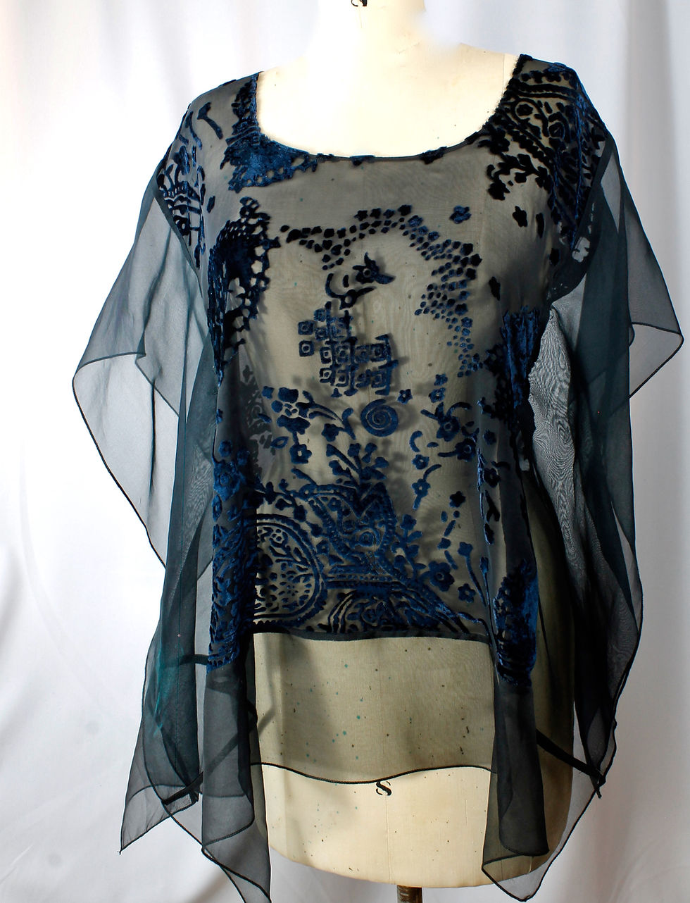 Thumbnail: Deep Blue Black HD Silk Devore Velvet top