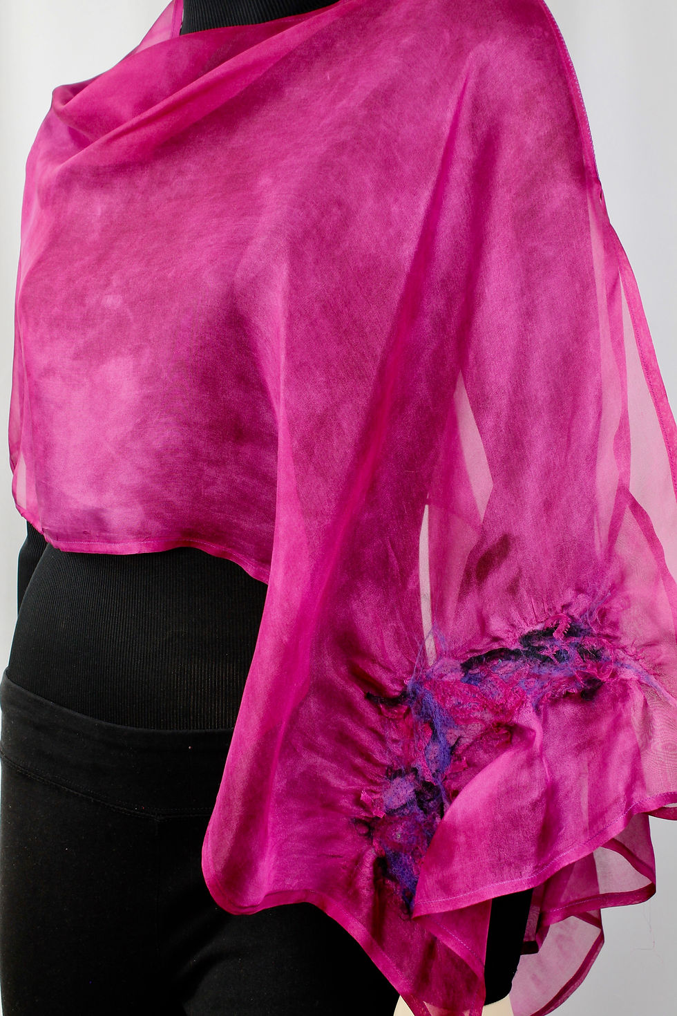 Thumbnail: Fuschia Silk Organza Poncho