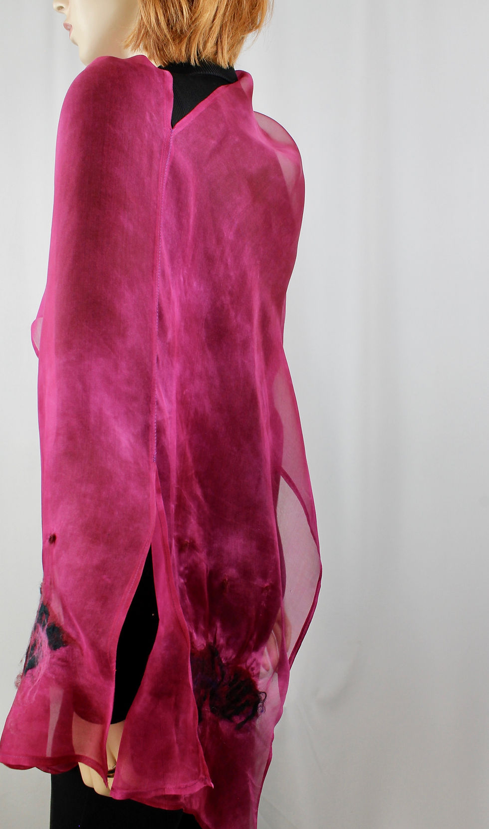 Thumbnail: Rose Silk Organza Poncho-felted Merino wool
