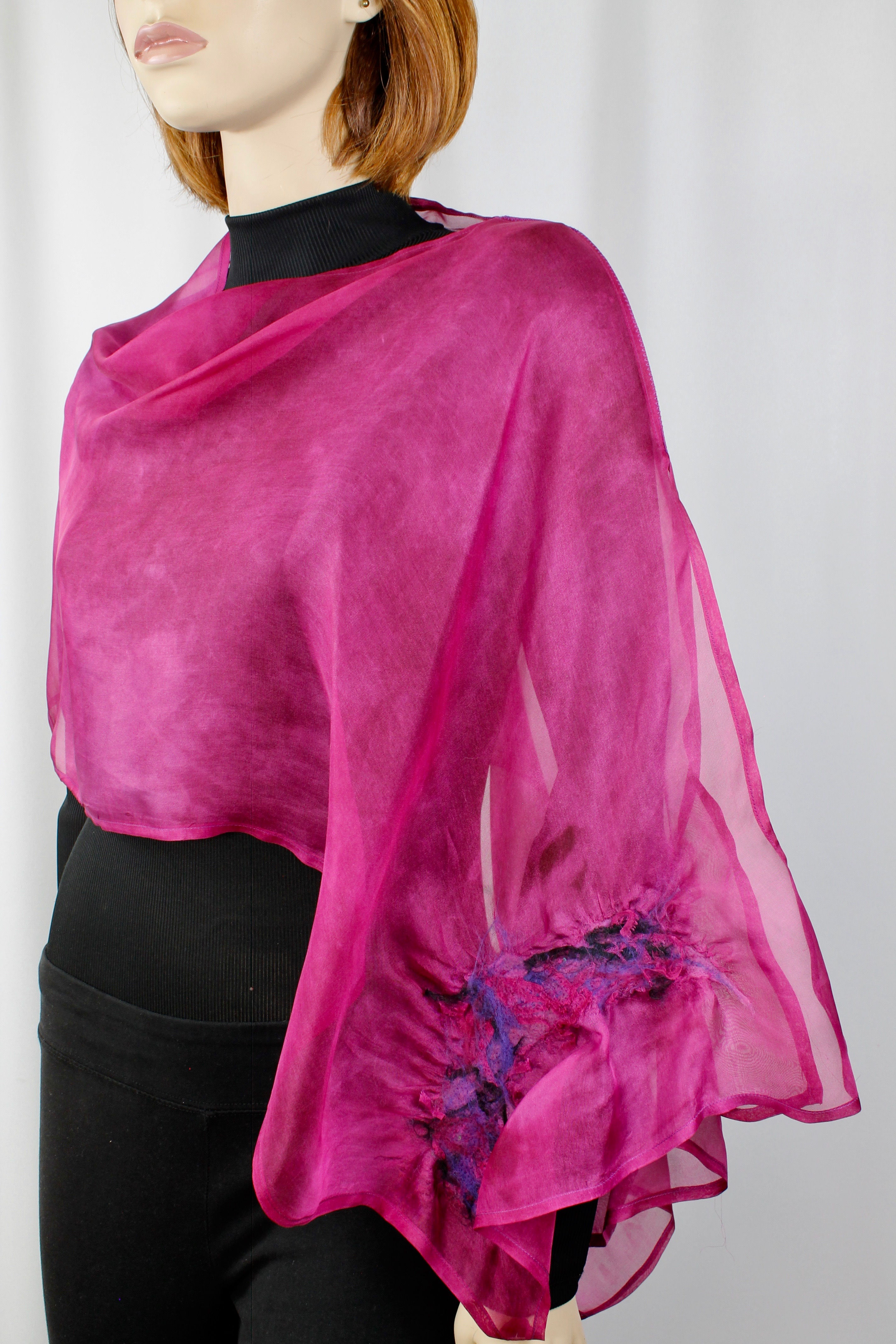 Fuschia Silk Organza Poncho