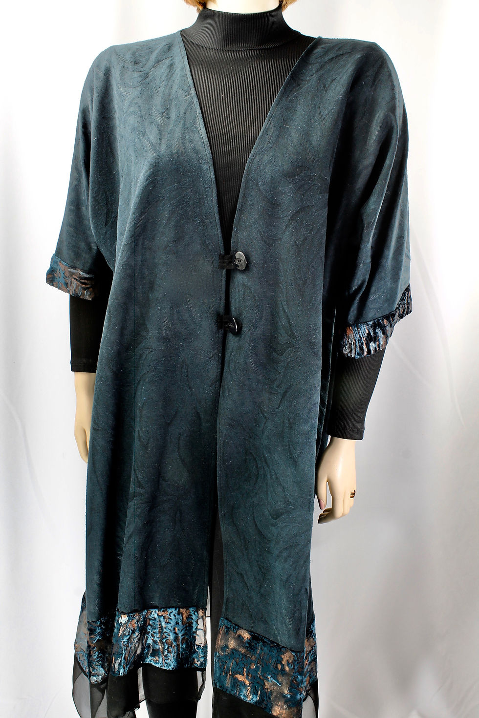 Thumbnail: Silk Noil long Coat with painted trim