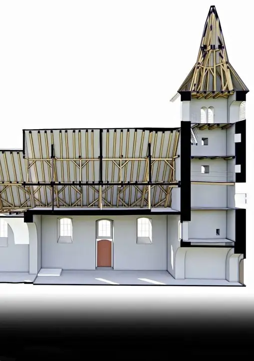 Scan to BIM- Sectional view of church tower with visible construction details rvtcad.