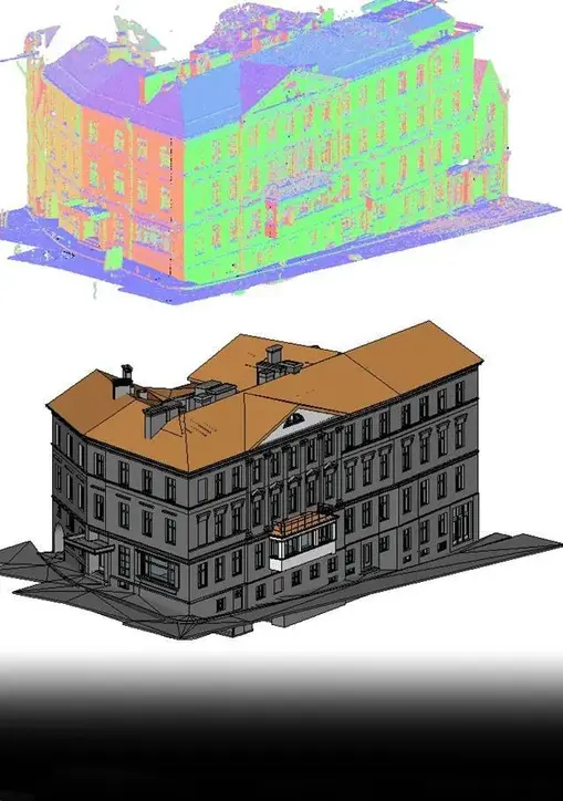 3D Scan to BIM of a building with visible text, Rvtcad, architecture, design.