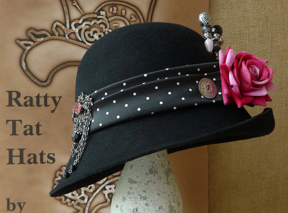 Thumbnail: Lady's Black Cloche Hat, Handmade, One of a Kind, 100% Wool Felt, The Norah Lindsay by Ratty Tat Hats