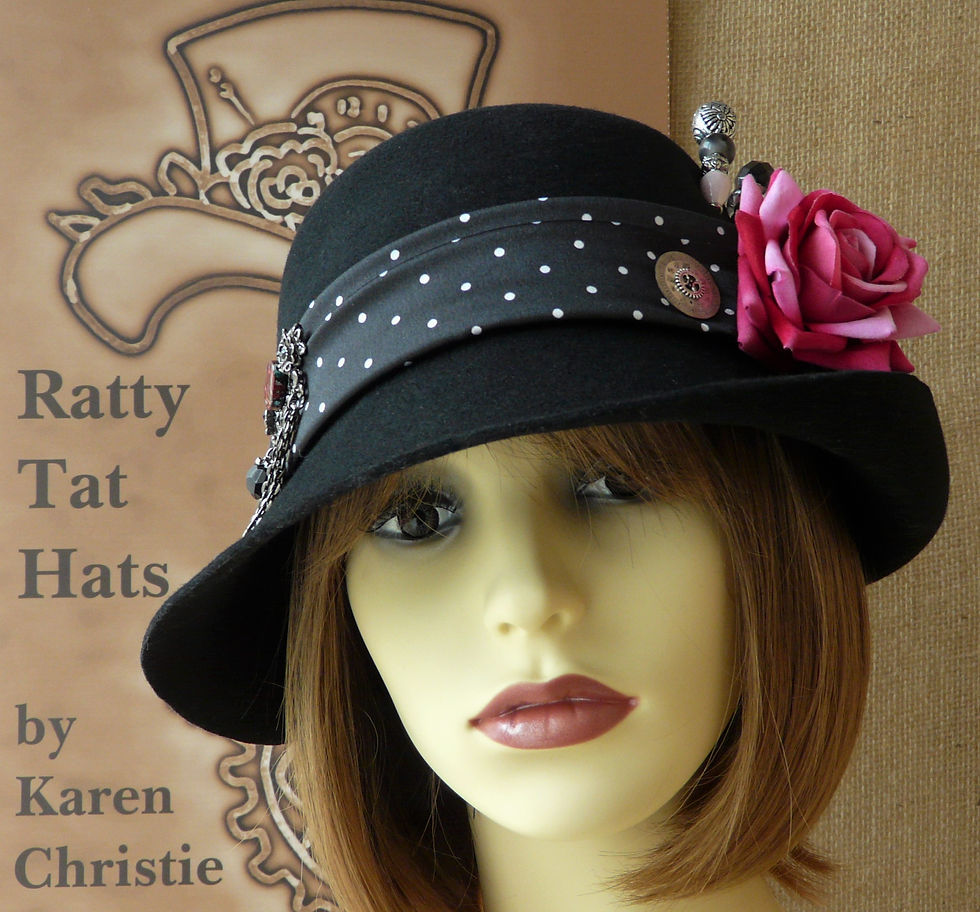 Thumbnail: Lady's Black Cloche Hat, Handmade, One of a Kind, 100% Wool Felt, The Norah Lindsay by Ratty Tat Hats