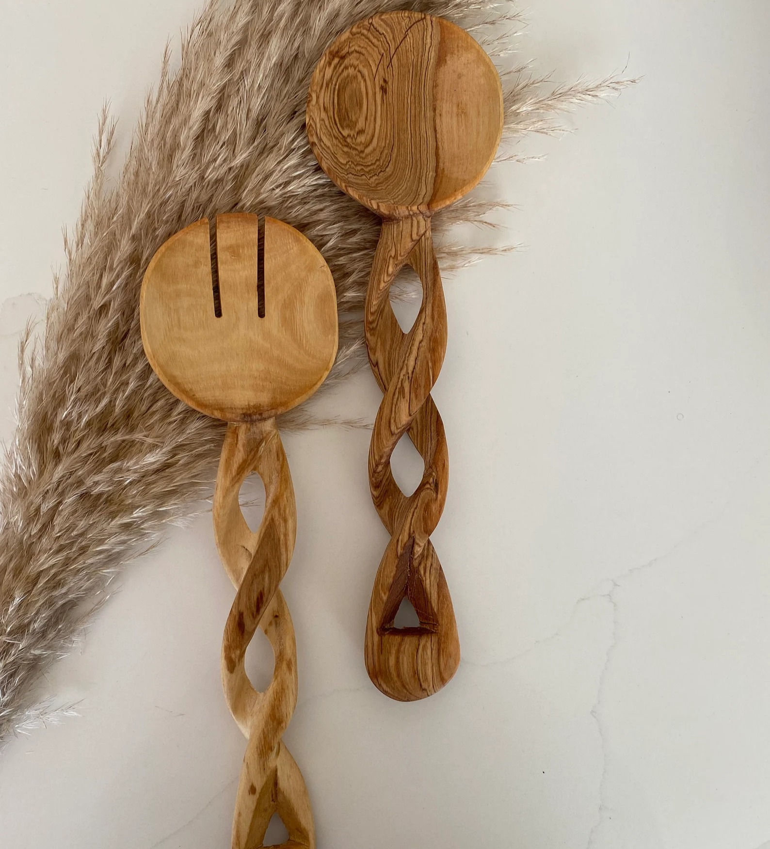 Twisted Handle Olive Wood Spoons 12"