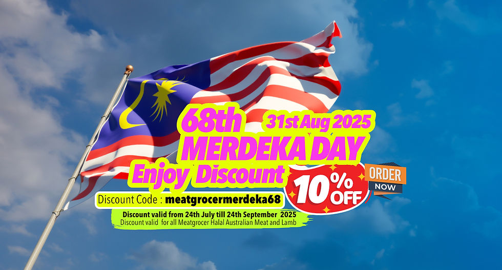 Use code meatgrocermerdeka68 at checkout for 10% OFF all Meatgrocer Halal Australian products. Promo runs from 24th July to 25th September 2025 — stock up while it lasts!