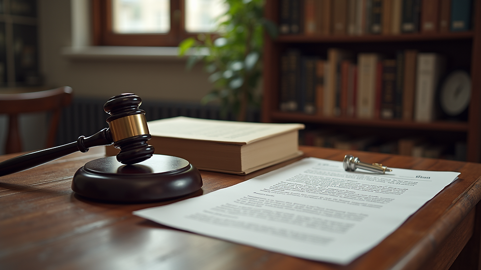 High angle view of a notary office with legal books and documents