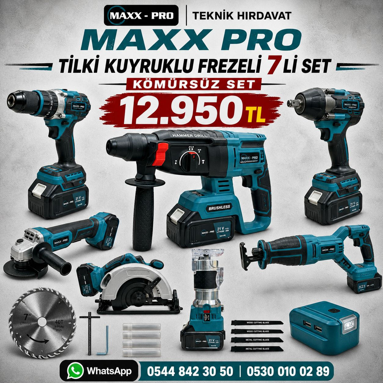 TİLKİ KUYRUKLU FREZELİ 7Lİ SET (3 ÇANTALI)