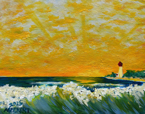 Yellow hued sunset near the Lighthouse at Cape May Point
