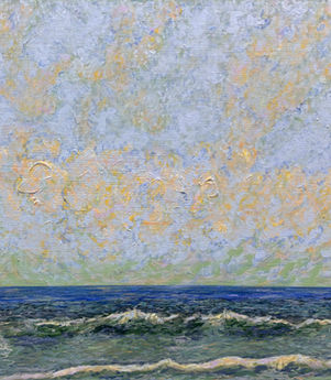 Pastel sunrise over waves