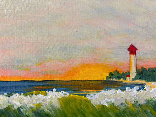 Sunset with Lighthouse on beach