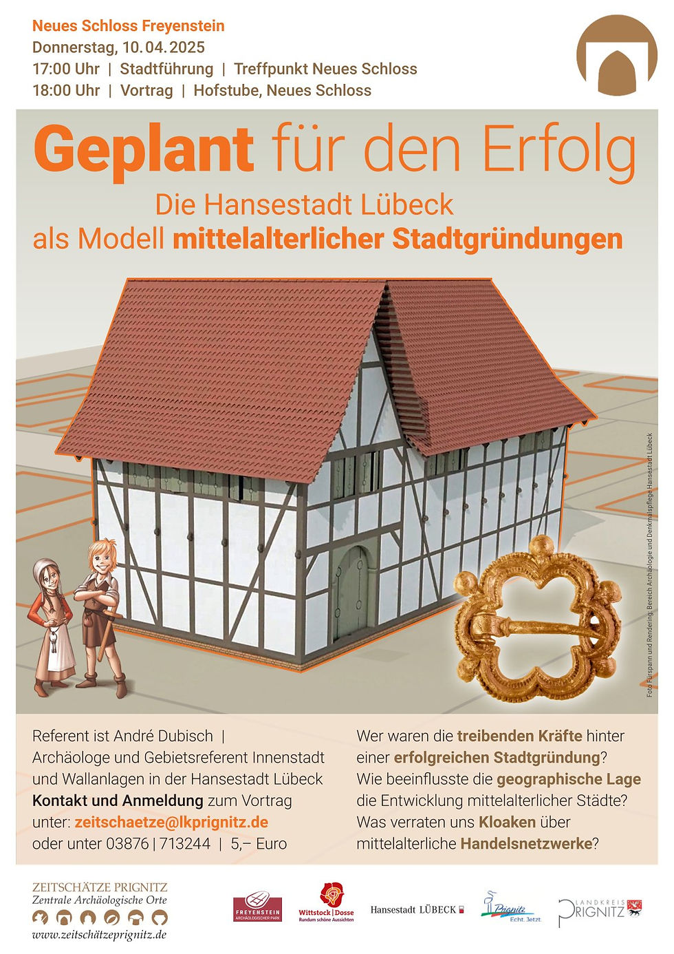 Poster zur Vortragsreihe Geplant für den Erfolg! – Die Hansestadt Lübeck als Modell mittelalterlicher Stadtgründungen der Zeitschätze Prignitz