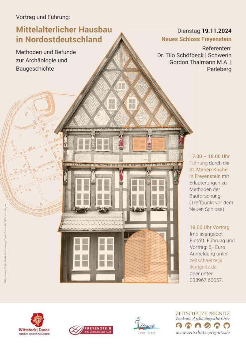 Plakat zur Vortragsreihe Mittelalterlicher Hausbau in Nordostdeutschland der Zeitschätze Prignitz