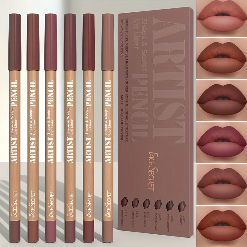 Thumbnail: 6pcs Velvet Matte Lip Liner Pencils Set Long-Lasting Non-Drying Perfect for Lini