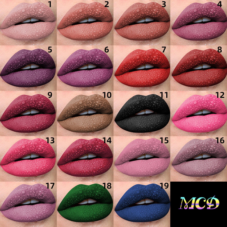 Thumbnail: 19 colors Matte Velvet Lip Gloss Waterproof Liquid Lipstick Nude Black Lips tint