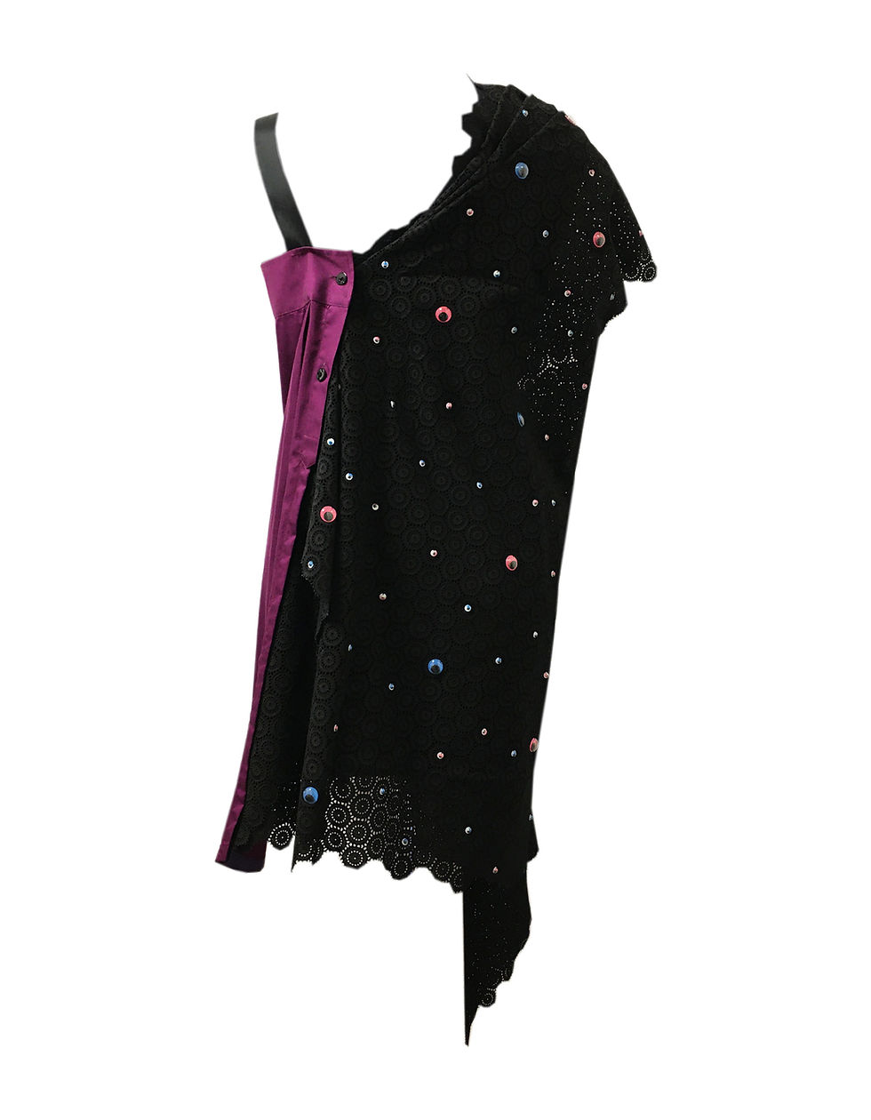 Thumbnail: Sleeveless asymmetric embroidered eyelet lace dress