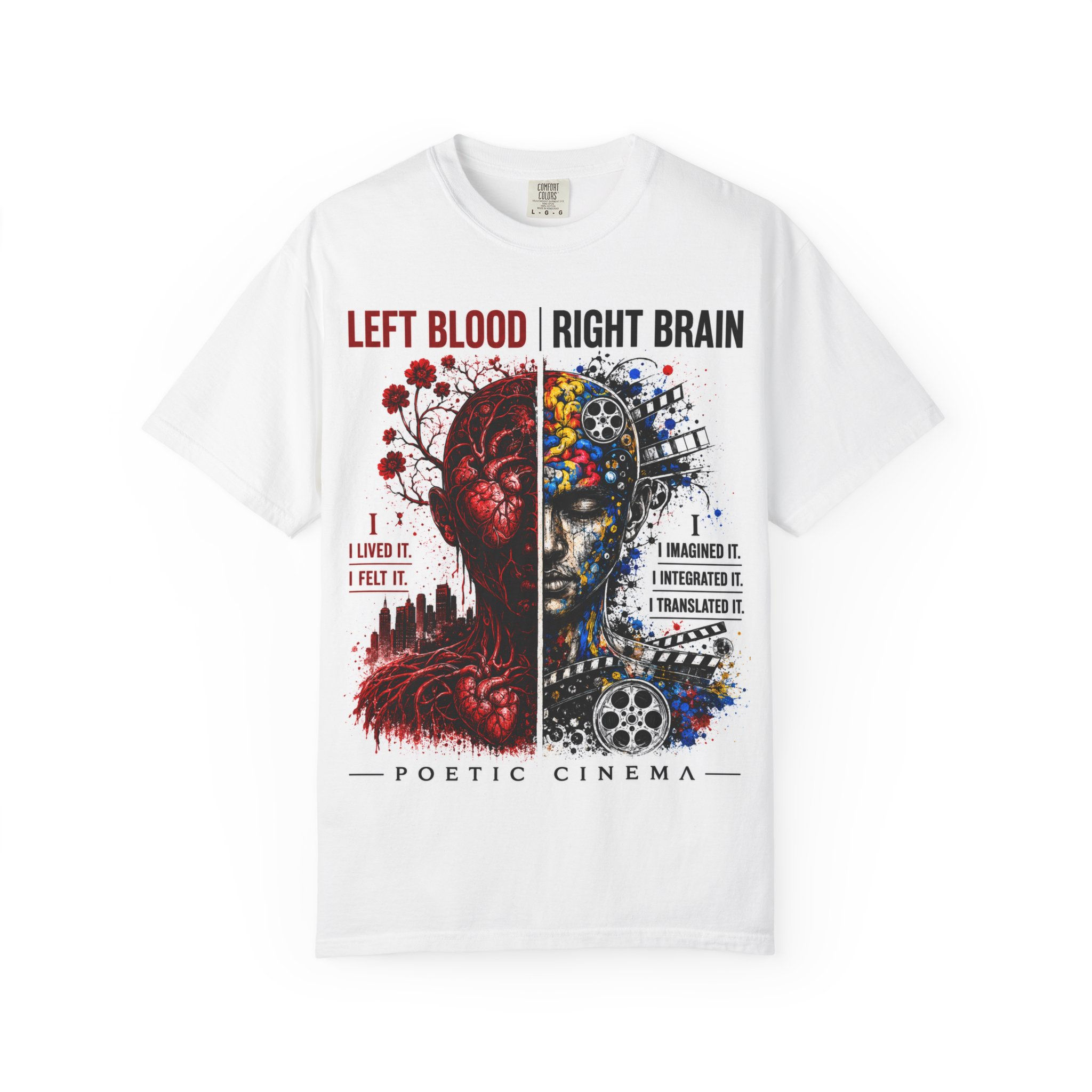 Left Blood Right Brain T-shirt | Artistic Brain Split Illustration