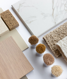 Interior Design Material Sample Board with Fabrics, Carrara Marble, Wood, and Wallpaper fo