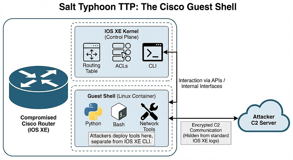 Diagram of the Cisco guest shell TTP used by Salt Typhoon