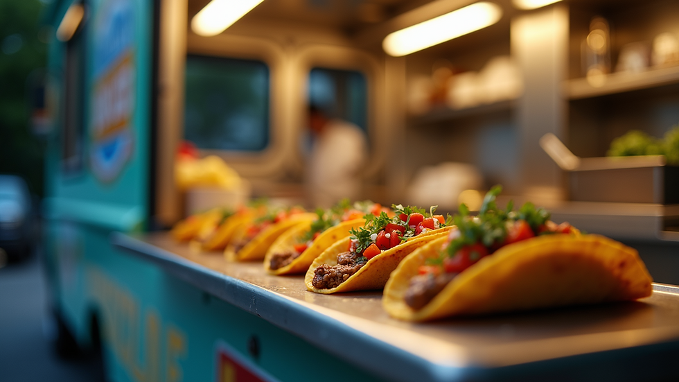 Close-up view of a food truck serving tacos