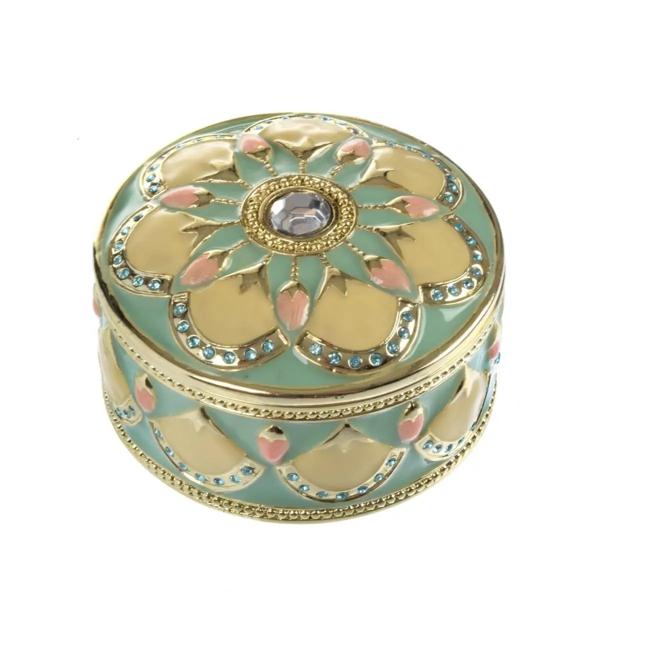 Round Green turquoise Beautiful Decorated Trinket Box