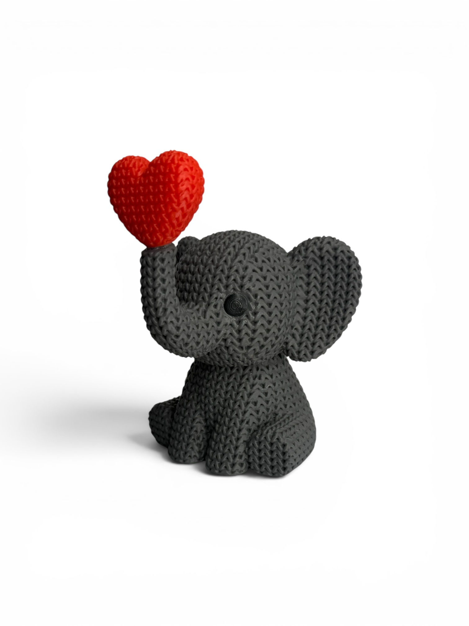 Knitted-style 3D Printed Elephant red heart
