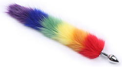 Μικρογραφία: Πρωκτική σφήνα με πολύχρωμη ουρά rainbow -  6cm/2,7cm