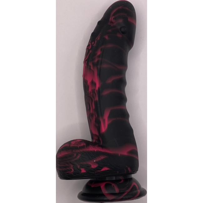 Μικρογραφία: Μαύρο-κόκκινο dildo από ιατρική σιλικόνη - 16cm/4cm