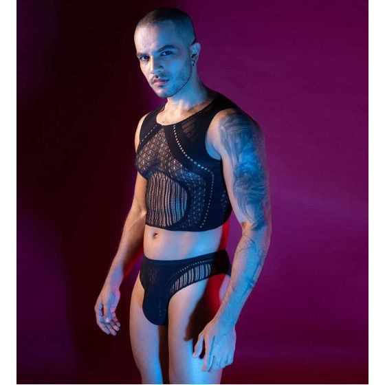 Ανδρικό διχτυωτό lingerie σετ με αμάνικο τοπ και slip