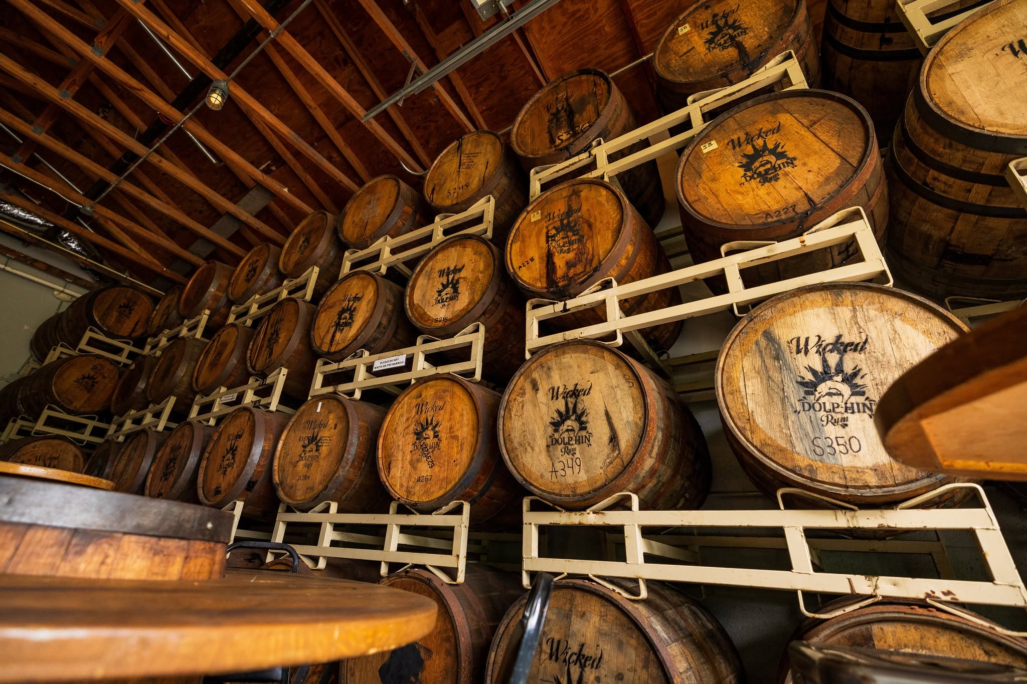 Wicked Dolphin rum barrels aging in the Cape Coral distillery