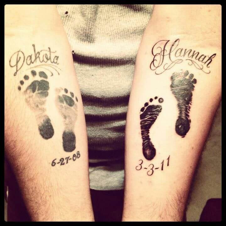 father daughter tattoos foot prints